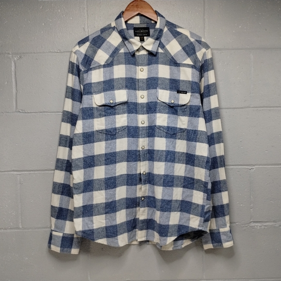 Lucy brand Saturday stretch plaid flannel shirt men's size medium bnwt - Picture 10 of 14